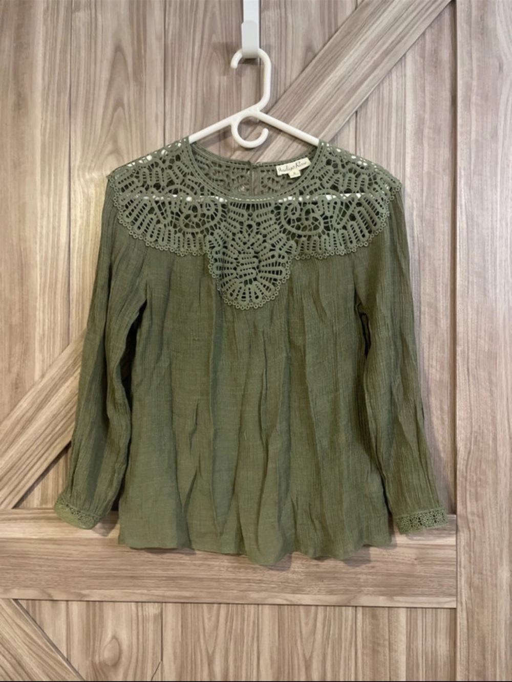 Crochet Yoke Olive Green Women's Blouse by Rangers Rain